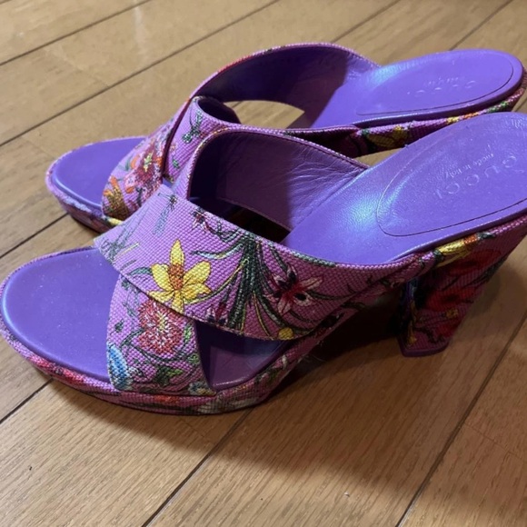 Gucci Purple Floral Mules - Picture 1 of 6